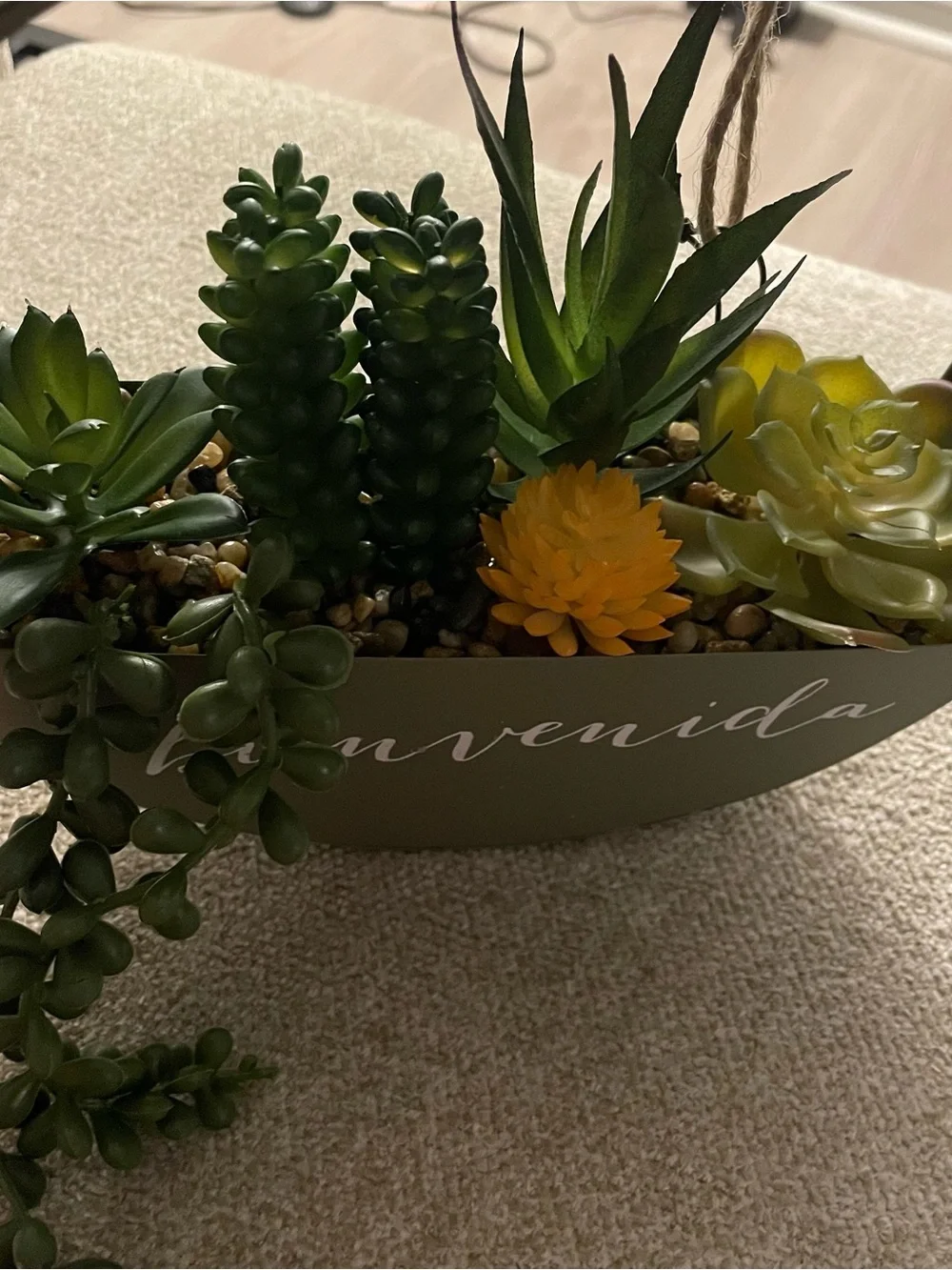 Olive Green 'Bienvenida' Wall Planter with Faux Succulents